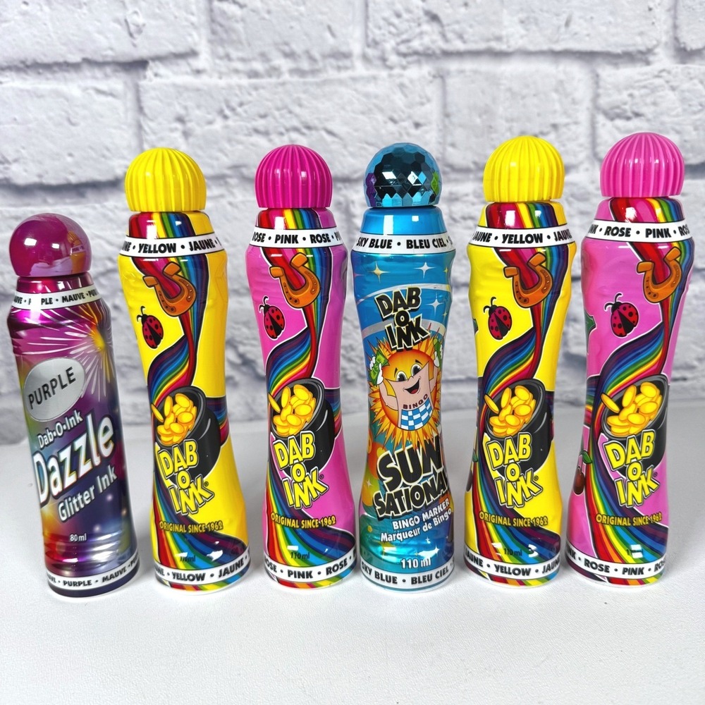 Dab-O-Ink Bingo Daubers Markers Glitter SunSational 6pk Mixed Sizes Vintage Used